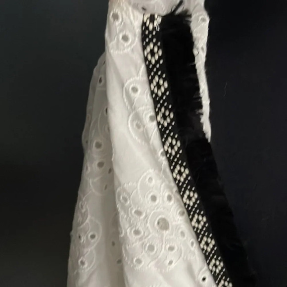 Zara white eyelet open front black braided/fringed trim cord waistband top, Med - Picture 5 of 8